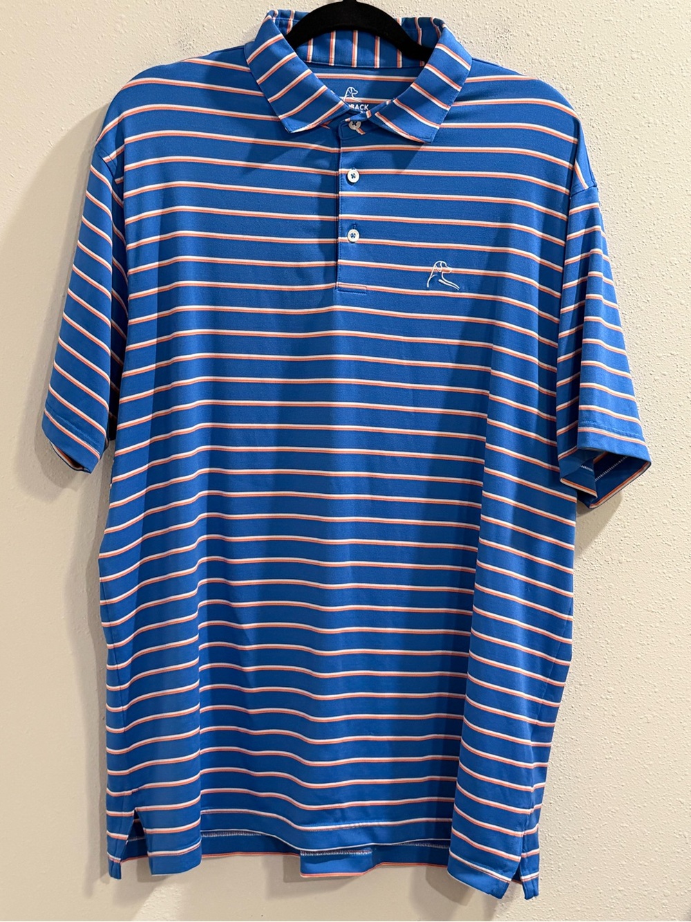 Rhoback Large Blue Orange Striped Short Sleeve Performance Polo Golf Preppy